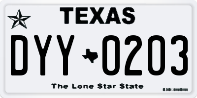 TX license plate DYY0203