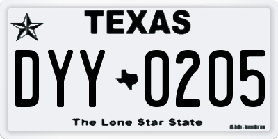 TX license plate DYY0205