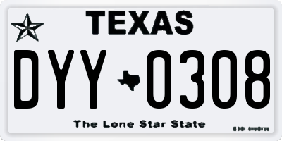 TX license plate DYY0308