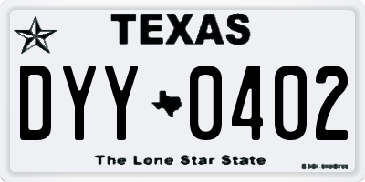 TX license plate DYY0402