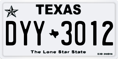 TX license plate DYY3012