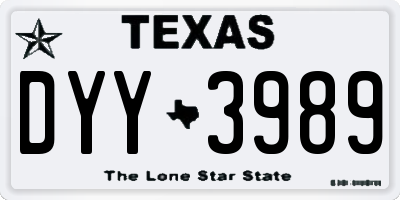 TX license plate DYY3989