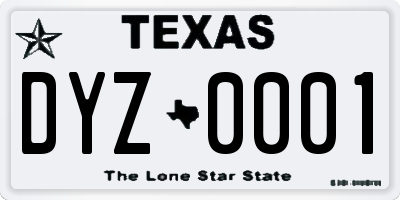 TX license plate DYZ0001