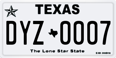 TX license plate DYZ0007