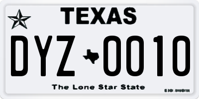 TX license plate DYZ0010