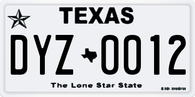 TX license plate DYZ0012