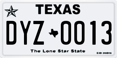 TX license plate DYZ0013