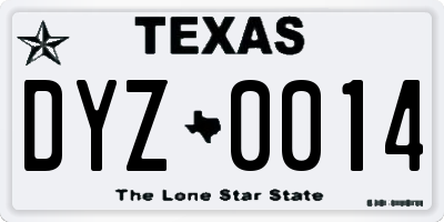 TX license plate DYZ0014