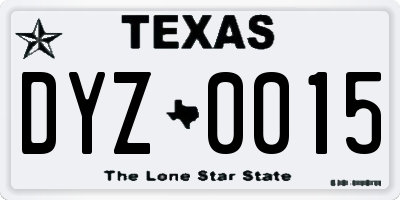TX license plate DYZ0015