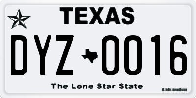 TX license plate DYZ0016