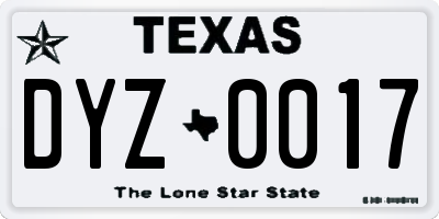 TX license plate DYZ0017