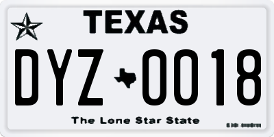 TX license plate DYZ0018