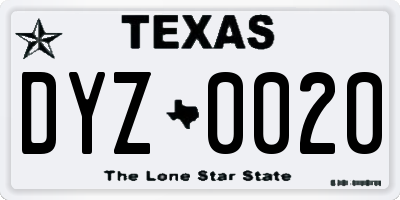 TX license plate DYZ0020