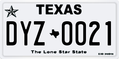 TX license plate DYZ0021