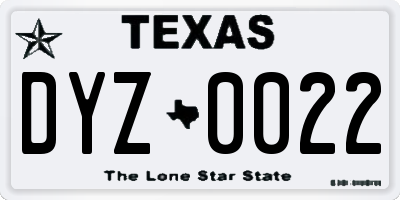 TX license plate DYZ0022