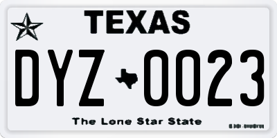 TX license plate DYZ0023