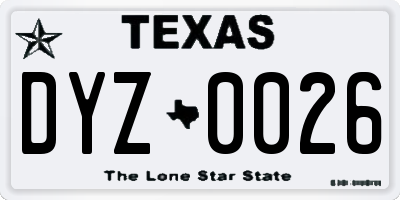 TX license plate DYZ0026