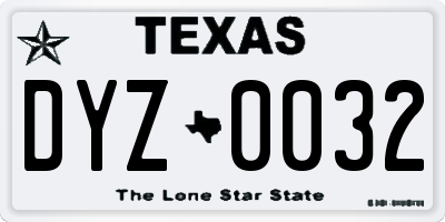 TX license plate DYZ0032
