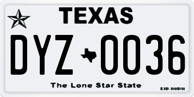 TX license plate DYZ0036