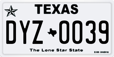 TX license plate DYZ0039