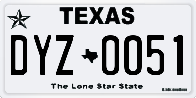 TX license plate DYZ0051
