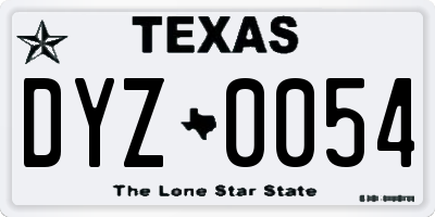 TX license plate DYZ0054