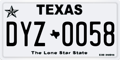 TX license plate DYZ0058