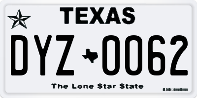 TX license plate DYZ0062