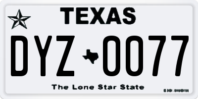 TX license plate DYZ0077