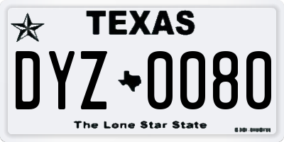 TX license plate DYZ0080
