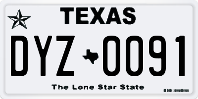 TX license plate DYZ0091