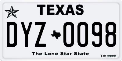 TX license plate DYZ0098