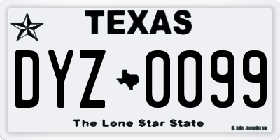 TX license plate DYZ0099
