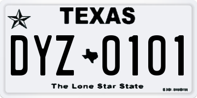 TX license plate DYZ0101