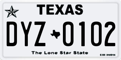 TX license plate DYZ0102