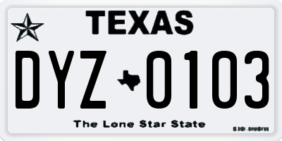 TX license plate DYZ0103