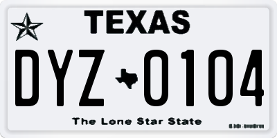 TX license plate DYZ0104