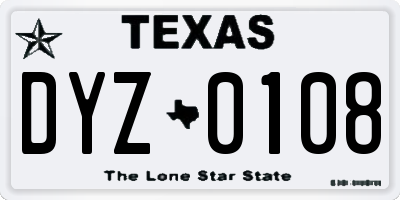 TX license plate DYZ0108