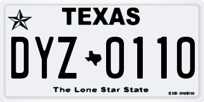 TX license plate DYZ0110