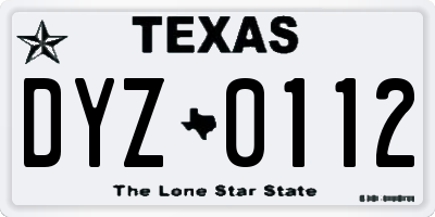 TX license plate DYZ0112