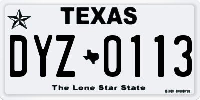 TX license plate DYZ0113