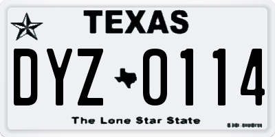 TX license plate DYZ0114