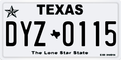 TX license plate DYZ0115