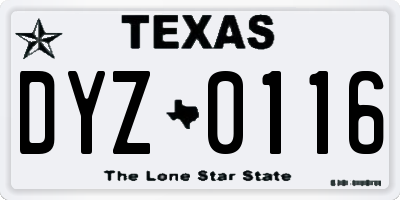 TX license plate DYZ0116