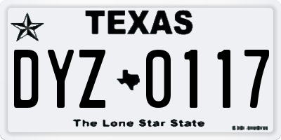 TX license plate DYZ0117