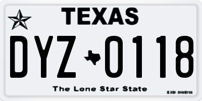 TX license plate DYZ0118