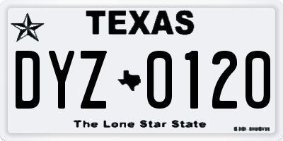 TX license plate DYZ0120