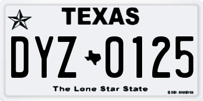 TX license plate DYZ0125