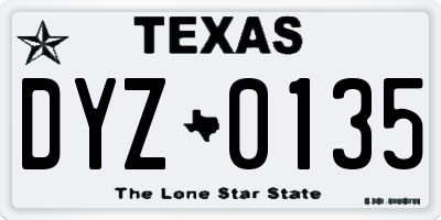 TX license plate DYZ0135
