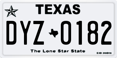 TX license plate DYZ0182